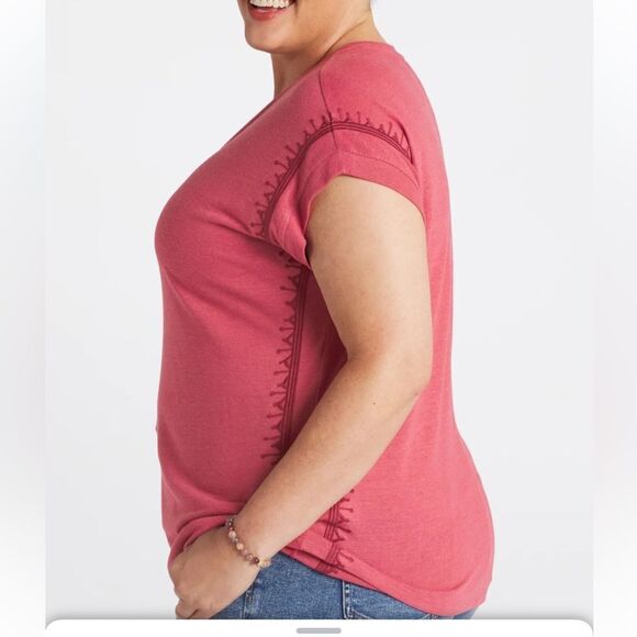 Market & Spruce Brandee Scoop Neck Embroidered Linen Tee Red XL NWT - Picture 3 of 7